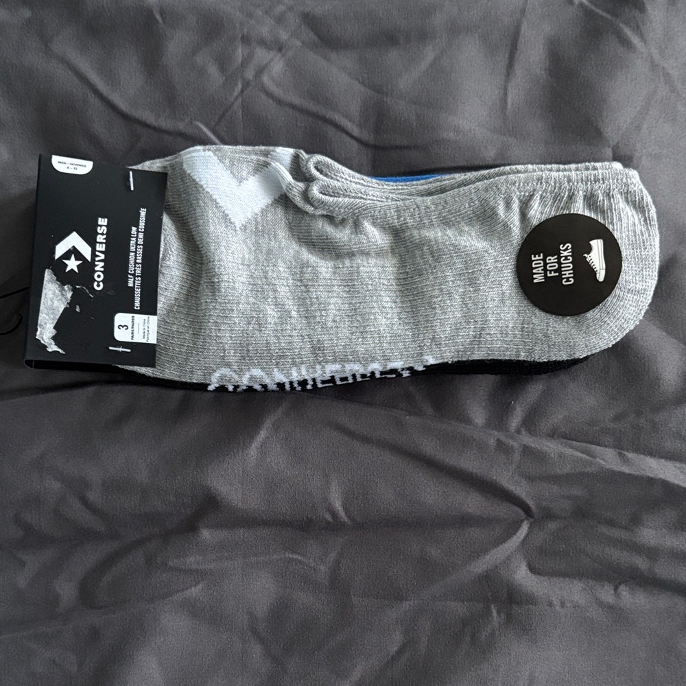 Converse Men's Gray, Black & Blue Athletic Socks
